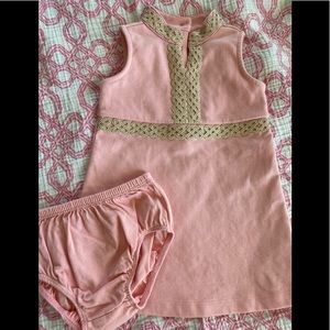 Beautiful Janie and Jack ponte gold trim dress with matching bloomers